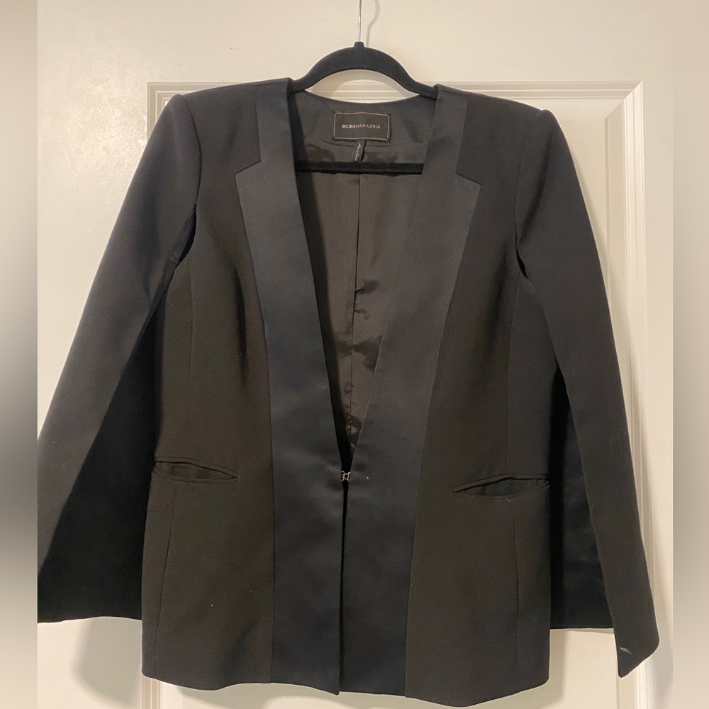 BCBGMaxAzria Black Satin-Trim Blazer